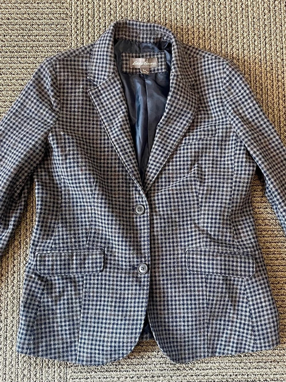 Eddie Bauer Women's Navy & Grey Houndstooth Wool Blazer